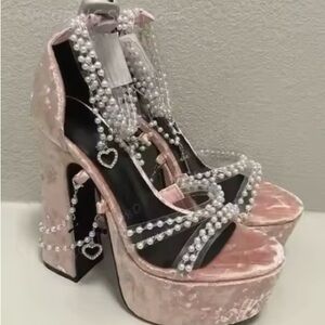 ‼️Dolls Kill X Sugar Thrillz‼️Holy Revelations Pink Velvet Platform Heels Size 8